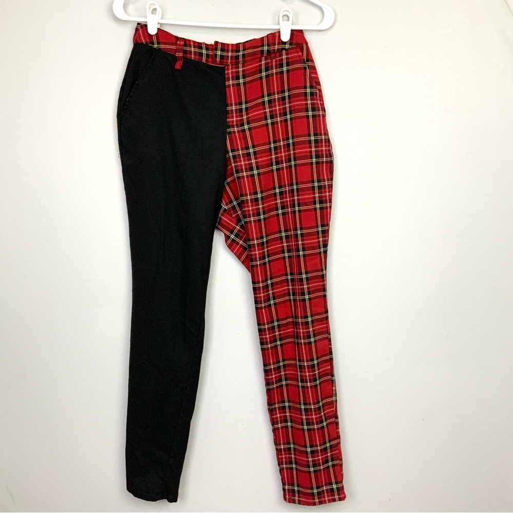 Hot Topic‎ Small Black Red Plaid Split Colorblock 90s Style Pants Punk Goth